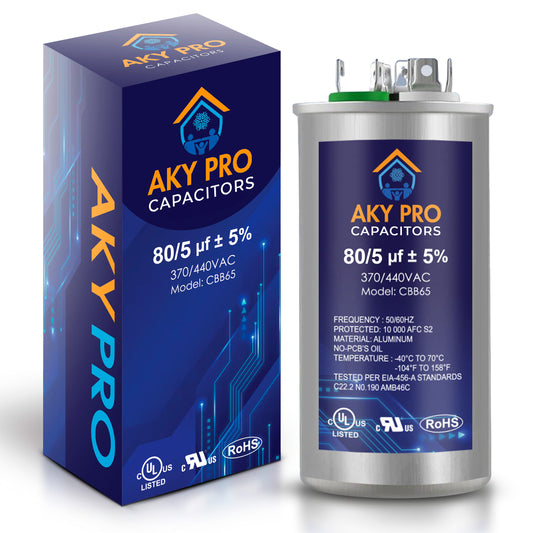 AKY PRO 80+5 uF ±5% 370V/440V Dual Run Capacitor (CBB65)
